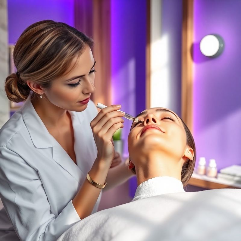 Aesthetician applying serum during a facial treatment